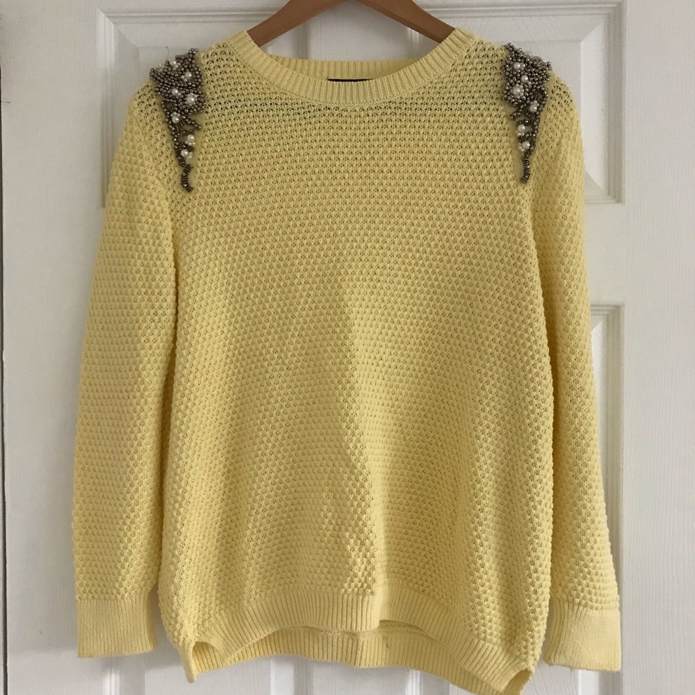 Topshop Yellow Embellished Sweater